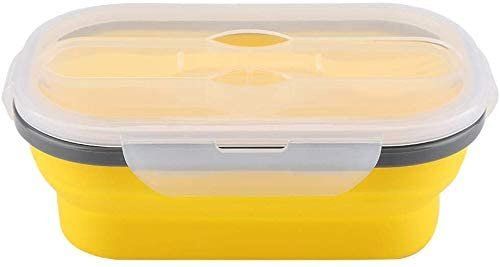 Lunch Box Collapsible Silicone Food Storage with Fork Spoon Expandable Eco Lunch Bento Box BPA-Free Dishwasher Freezer Microwave Safe