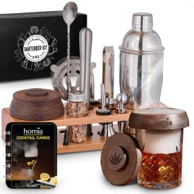 Bartender Kit with Whiskey Smoker 13 pcs Bamboo Stand Bar Set with Cocktail Shaker Bartending Kit with Essential Bar Accessory Tools Wood Chips Steel