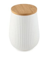 Thyme & Table Small (693 ml) Ceramic Ribbed Kitchen Organization Canister with Bamboo Lid, White