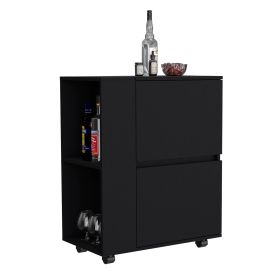 Tully Bar Cart Two Pull-Down Door Cabinets and Two Open Shelves