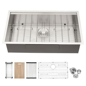 32" Undermount Kitchen Sink - 32*19*9 inch Kitchen Sink Undermount Single Bowl 18 Gauge Stainless Steel Ledge Workstation Kitchen Sinks