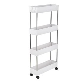 4 Tier Slim Storage Cart Mobile Shelving Unit Organizer Slide Out Storage Rolling Utility Cart Tower Rack for Kitchen Bathroom Laundry Narrow Places