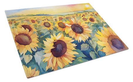 NEW Kansas Sunflowers in Watercolor Glass Cutting Board Decorative Tempered Glass Kitchen Cutting and Serving Board Large Size Chopping Board