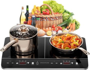 1800W Double Induction Cooktop, Induction Burners with 2 Large 8" Heating Coils, 2 Burner Portable Induction Cooktop with 9 Power Settings
