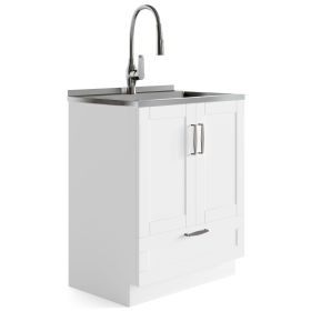 Reed - Deluxe 28" Laundry Cabinet with Pull-out Faucet and Stainless Steel Sink - Pure White