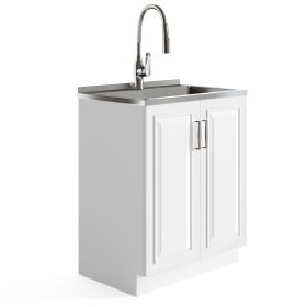 Darwin - Deluxe 28" Laundry Cabinet with Pull-out Faucet and Stainless Steel Sink - Pure White