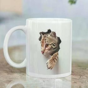 1pc 11Oz Ceramic Mug, 3D Hole in White Wall with Bengal Cat, High-Quality, for Cat Lovers and Birthday Gifts