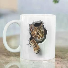11oz Ceramic Mug with 3D Bengal Cat Design - Realistic Wall Hole Illustration, High-Quality Ceramic, Perfect for Cat Lovers