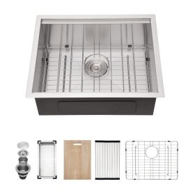 Single Bowl Undermount Workstation Kitchen Sink - 23"x19"x 9" Inch 16 Gauge Stainless Steel Deep Sink