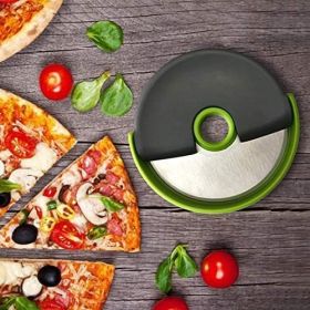 Pizza Cutter Wheel with Sharp Blade – Easy-Cut Pizza Slicer with Safety Rubber Guard & Comfortable Grip (Color: Green)