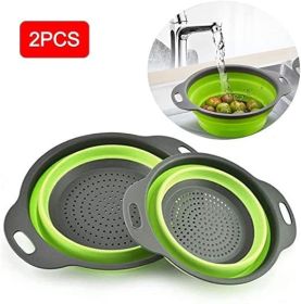 Collapsible Colander Silicone Bowl Strainer Set of 2, Portable Folding Filter Basket, Use for Draining Fruits (Color: Green)